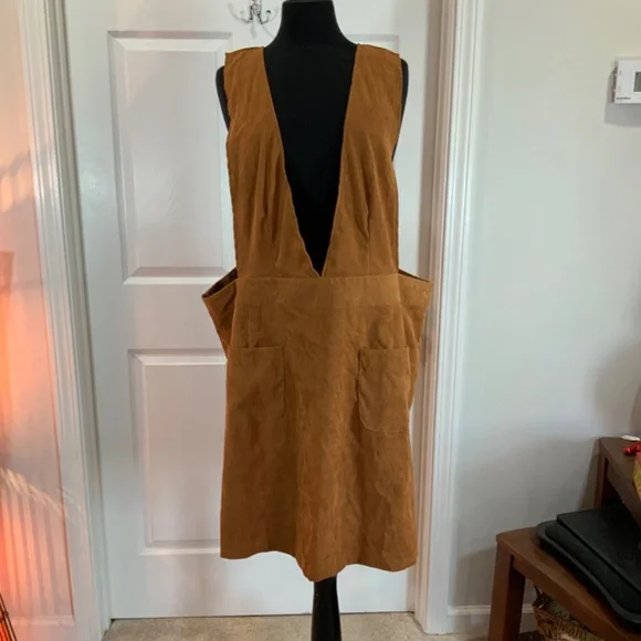 Brown Corduroy Pinafore Retro Boho Jumper Dress Plus Size 4X - Picture 9 of 9